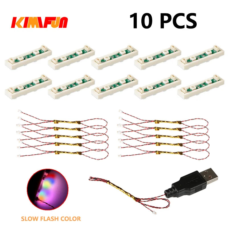 Professional RGB USB Lighting Kit for Building Blocks – 10 Pieces